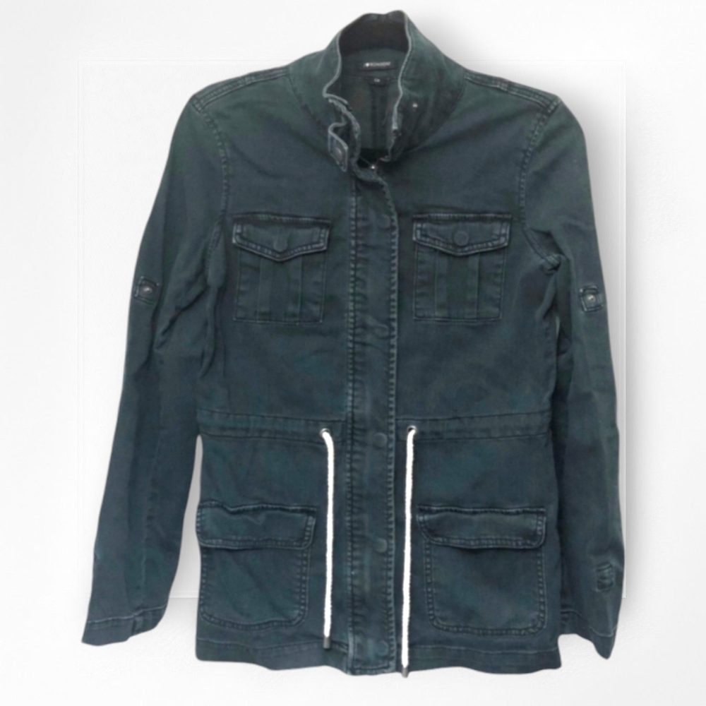 Denim Utility Jacket Navy Blue I Heart Ronson Washed Denim Coat Drawstring Small